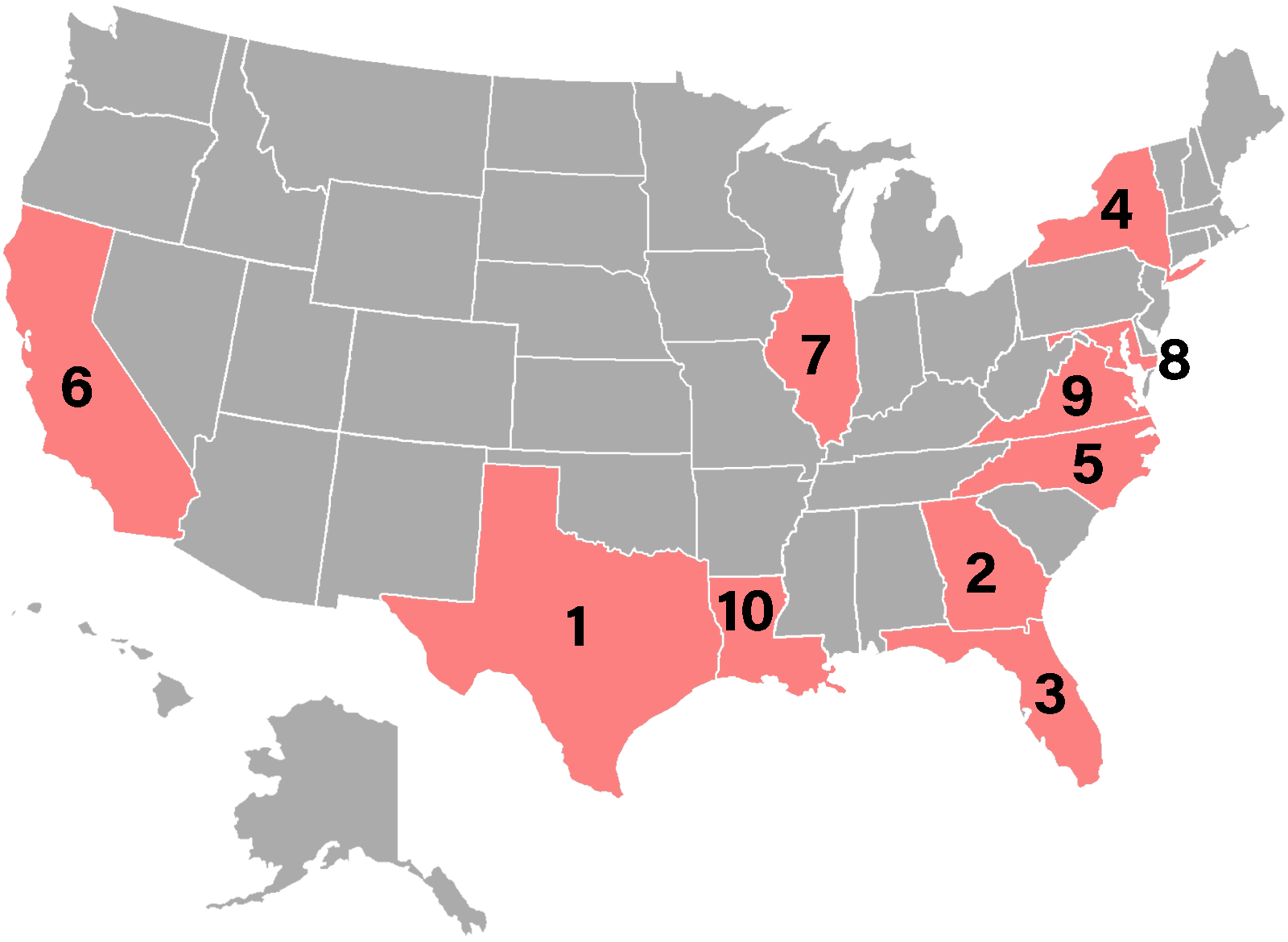 Top 10 states by Black population